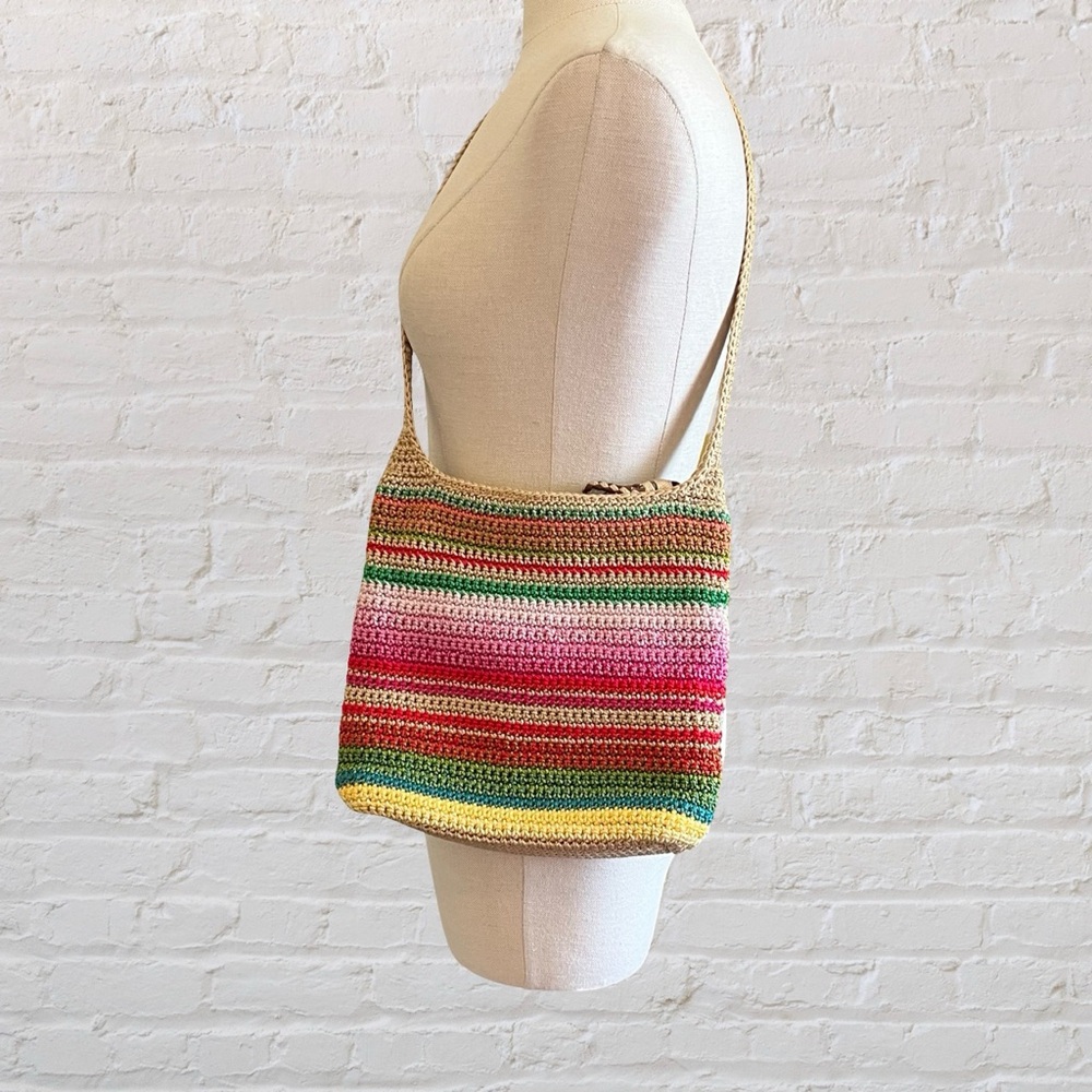 The SAK Multicolored Striped Crocheted Shoulder Bag with Artisanal Design